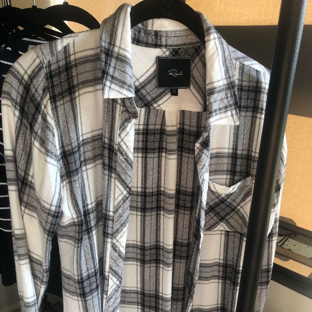 Rails Plaid Black and White Top